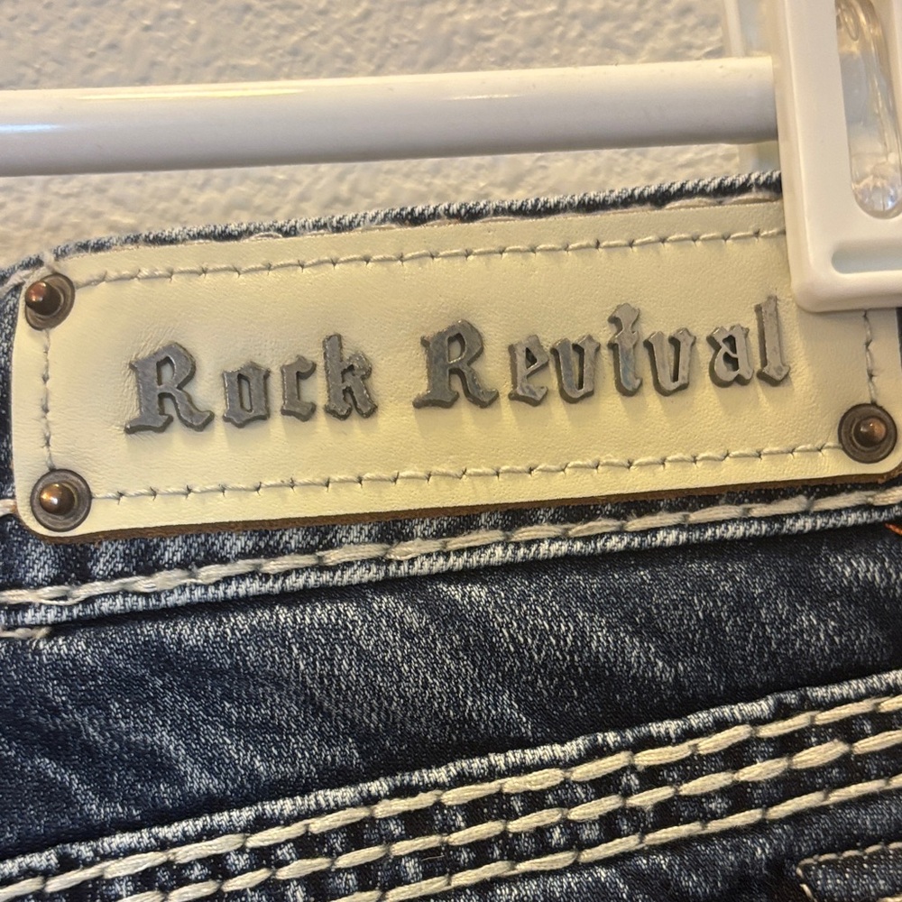 Rock Revival Women's Dark Blue Boot Cut Jeans with Rhinestone detail - Picture 2 of 12